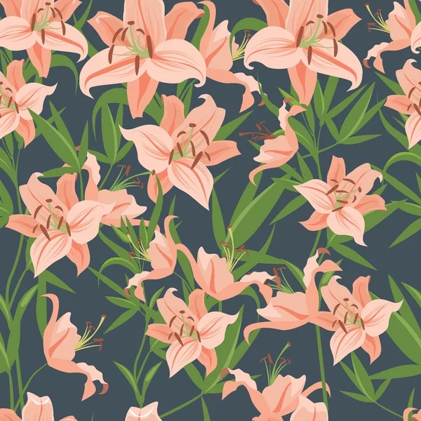 Pink lily seamless pattern — Stock Vector