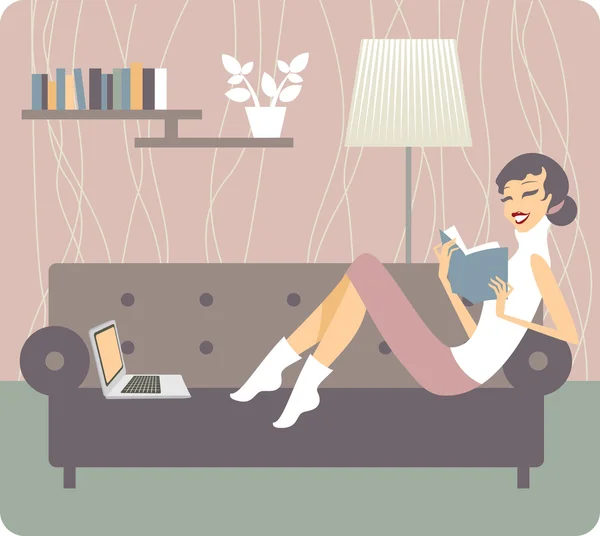 Livre de lecture femme — Image vectorielle