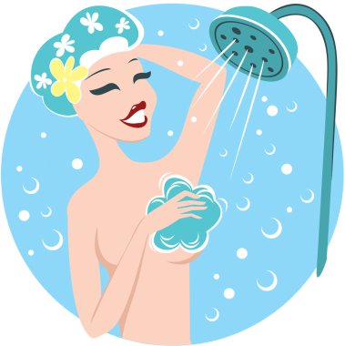 Young woman taking shower clipart