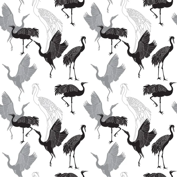 Grúas aves patrón sin costura — Vector de stock