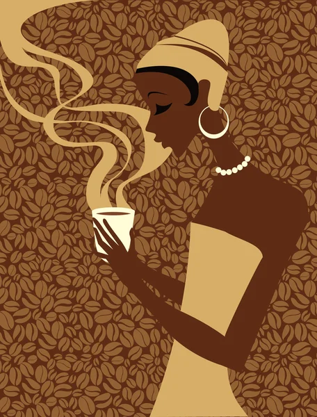 African woman with cup of coffee — Stock Vector