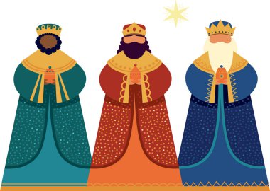 Epifani kutlamaları için Üç Bilge Adam Karakteri Minimum izole edilmiş düz vektör çizimi