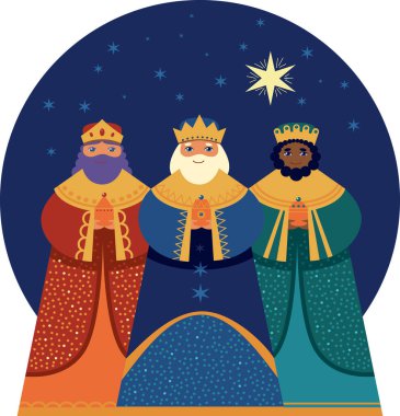 Tezahürat için Üç Bilge Adam Karakteri Minimum dekoratif stil düz vektör çizimi