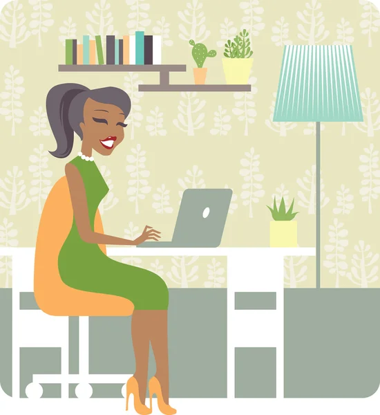 Young lady working from home — Stock Vector