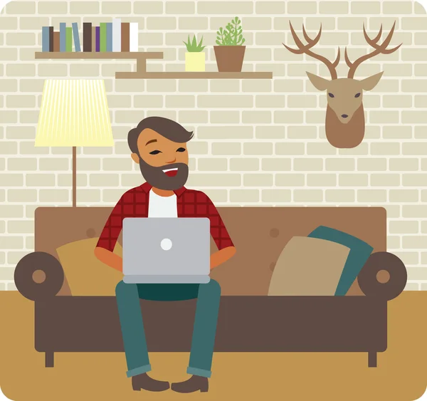 Freelanser trabajando en casa — Vector de stock