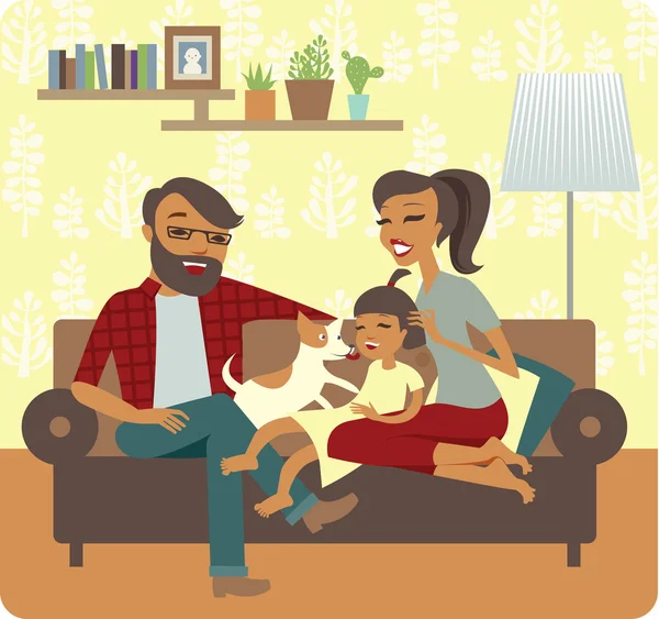 Jeune famille jouer avec bébé fille — Image vectorielle
