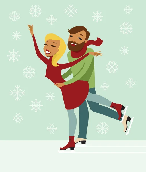 Couple skating on ice rink — Stock Vector
