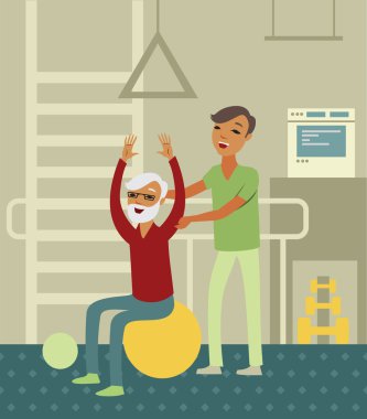 Yaşlı kıdemli rehabilitasyon egzersiz yaparak