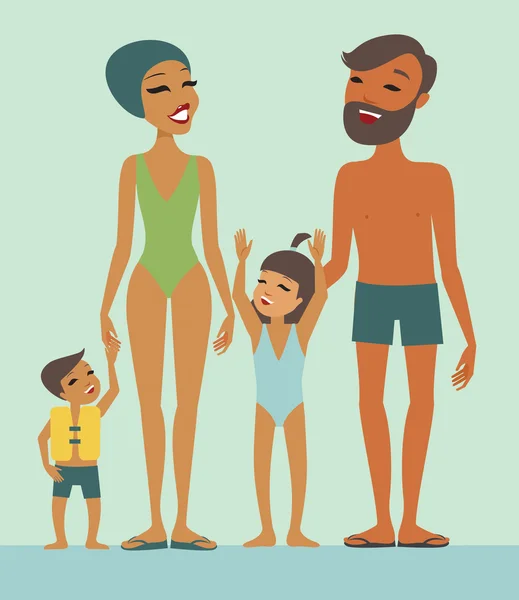 Familia en piscina — Vector de stock