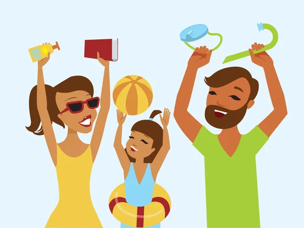 Familia feliz lista para las vacaciones de verano — Archivo Imágenes Vectoriales