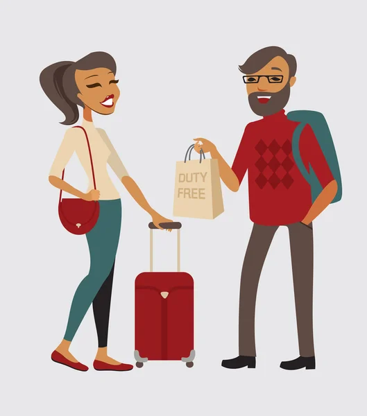 Couple avec bagages — Image vectorielle