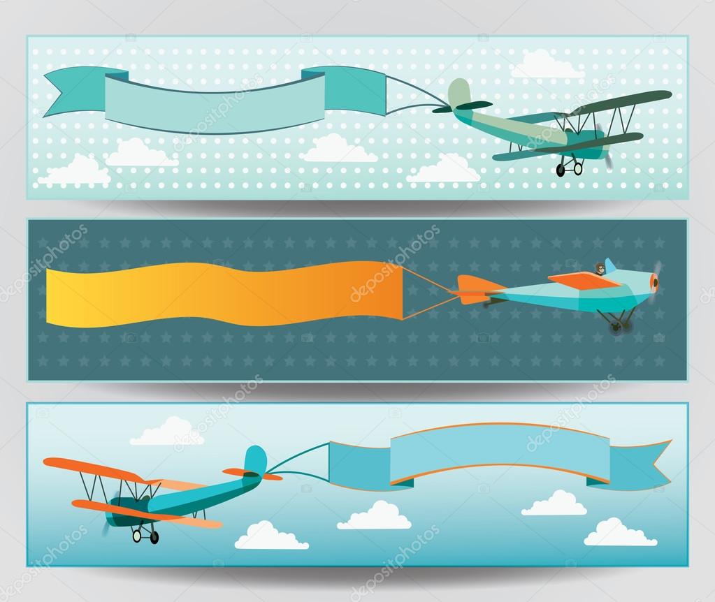 Set of banner design with vintage airplanes 