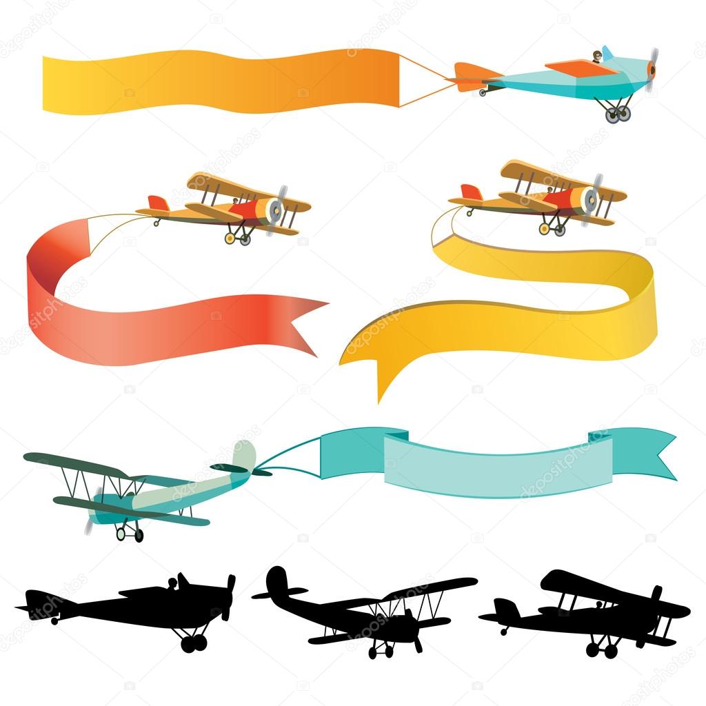 Set of vintage airplanes with banners