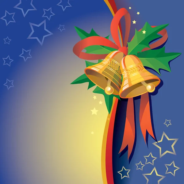 Vánoční zvonky s pásem karet a cesmína bobule — Stockový vektor