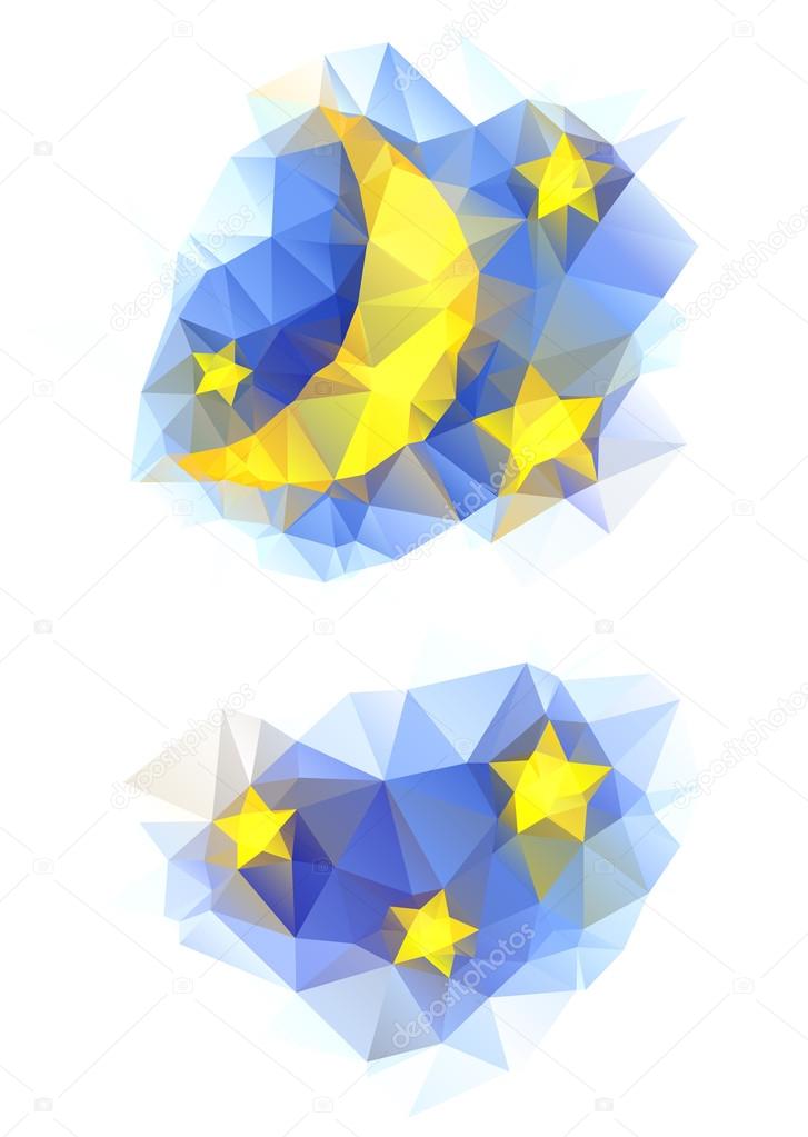 vector polygonal moon and stars