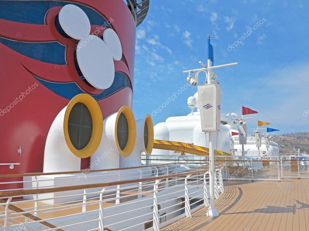 ENSENADA, MEXICO - September 29, 2012 - The deck of the Disney Wonder whilst docked in Ensenada, Mexico, including the Disney Cruise Mickey logo.