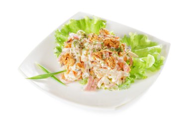 Kızarmış ekmek ve peynirli sebze salatası..