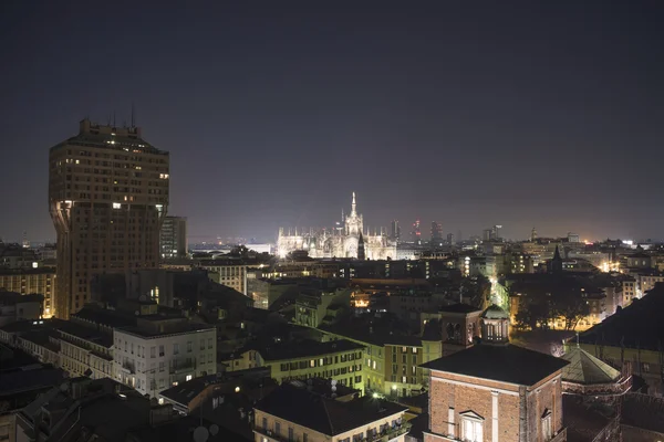 Milan, 2015 panoramatické Panorama v noci Stock Obrázky