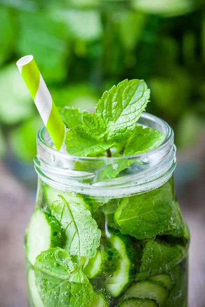 Boisson froide d'été - concombres avec cocktail à la menthe poivrée — Photo