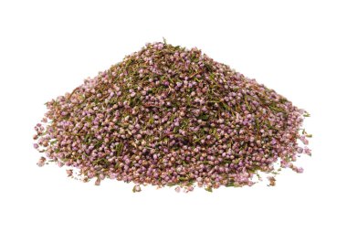 Kurumuş kenevir çiçeği yığını. Kuru Erica calluna yaprakları beyazın üstüne yığılır. Alternatif tıp.