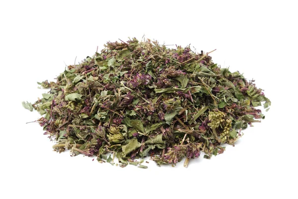 Pile Dry Origanum Vulgare Flowers Dried Wild Marjoram Heap White — Stock Photo, Image