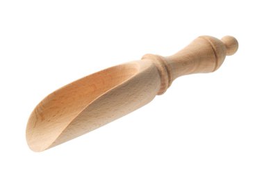 Small vintage wooden scoop isolated on white background.