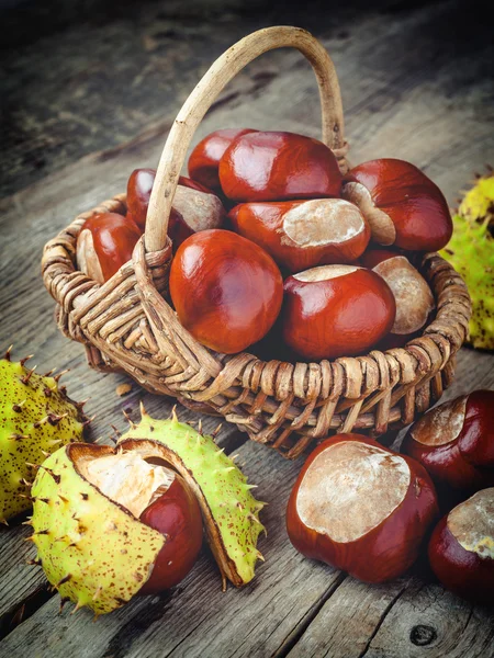 Chestnuts in basket — Stock Photo, Image