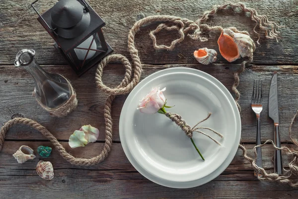 Table setting in retro style, top view. Retro stylized. — Stock Photo, Image