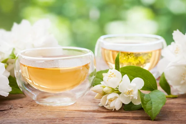 Two cups of healthy jasmine tea, herbal medicine. — Stock Photo, Image