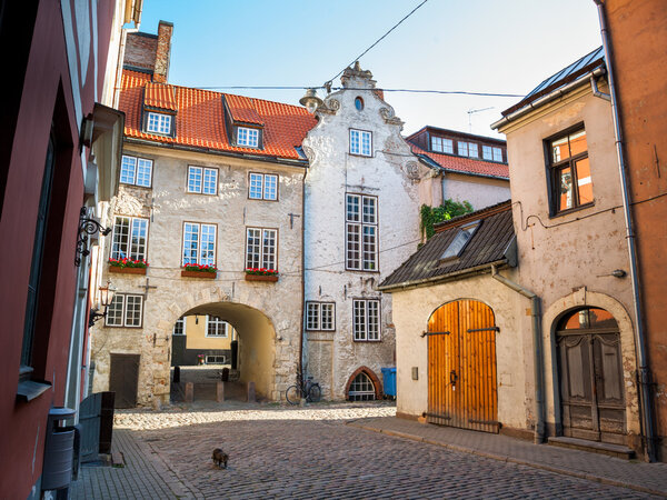 Morning street in the old city of Riga, Latvia