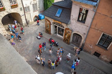 Riga, Latvia, 25-August-2015: view from above of old medieval st clipart