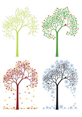 Sonbahar, kış, Bahar, yaz ağaç, vektör set