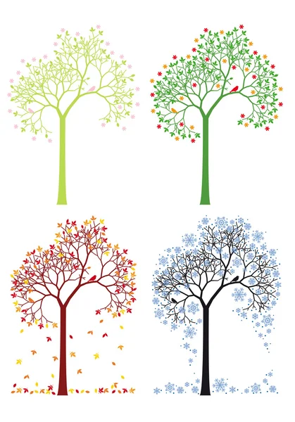 Höst, vinter, vår, sommar träd, vektor set — Stock vektor