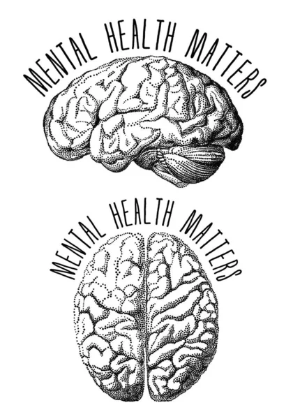 Mental Health Matters Human Brain Drawing Vector Illustration — Stock Vector