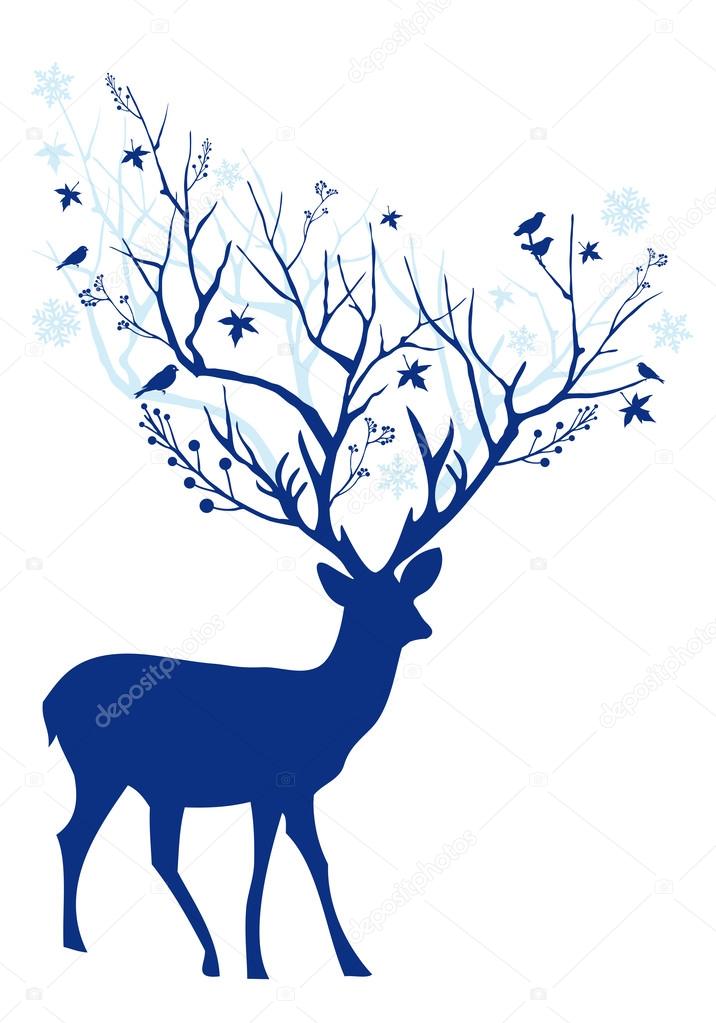 Blue Christmas deer, vector