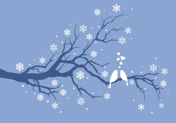 Christmas birds on winter tree, vector — Stock Vector