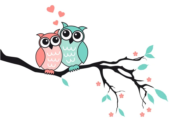 Cute owls in love, vector — Stock Vector