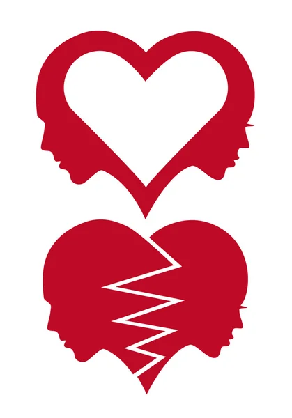Visages de cœur et d'amour, vecteur — Image vectorielle