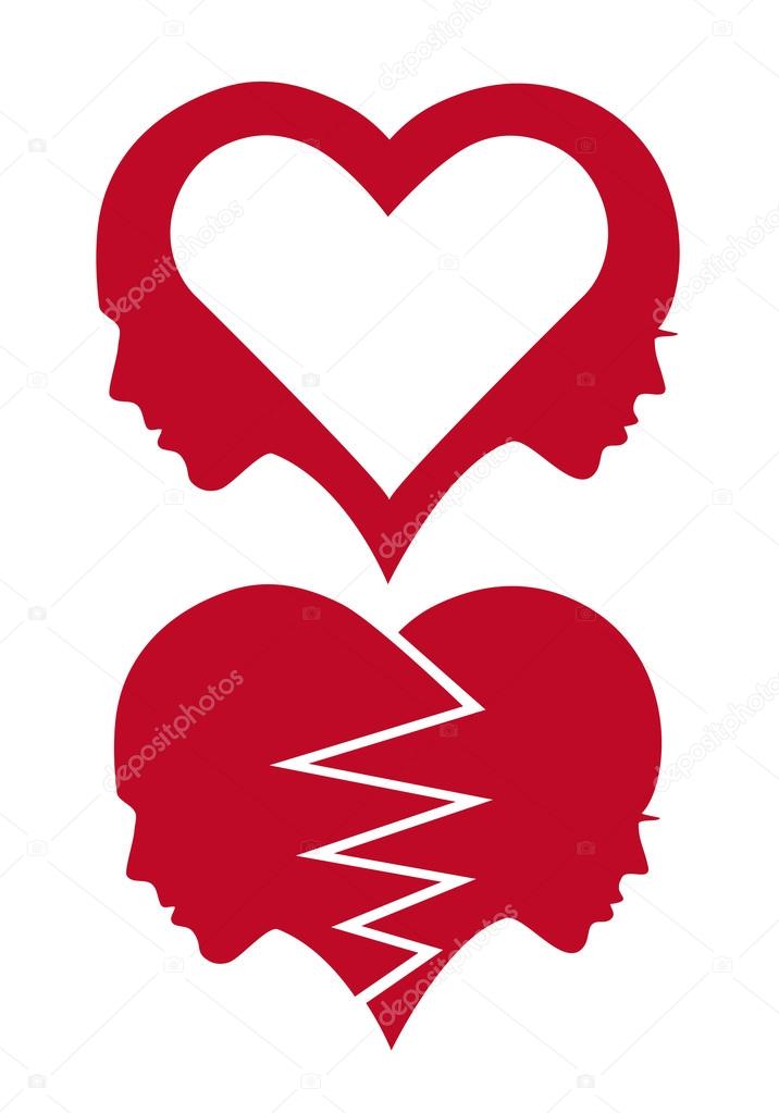 Man and woman in love and broken heart, vector illustration
