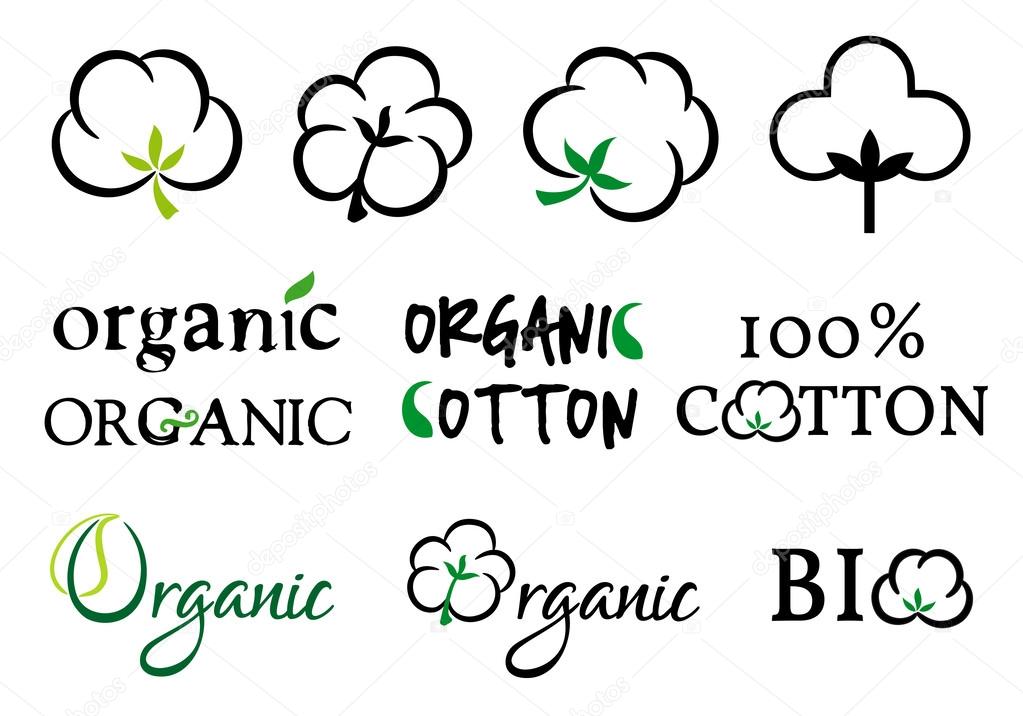 Organic cotton symbols, vector set