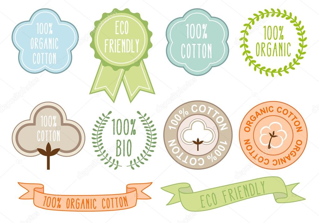 Organic cotton symbols, vector set