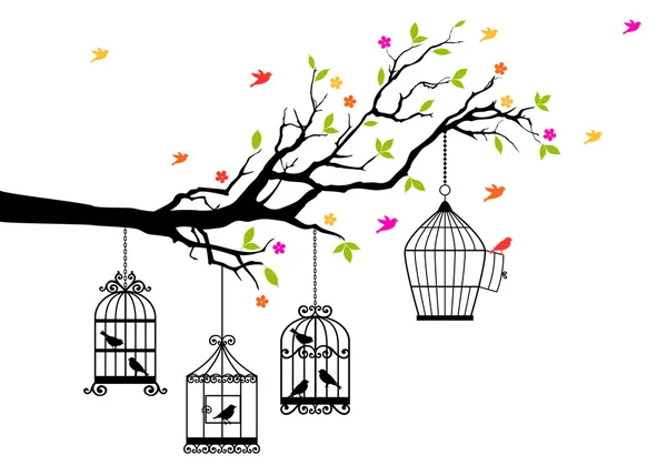 Free birds and birdcages, vector — Stock Vector