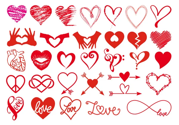 Desenhos cardíacos, conjunto vetorial — Vetor de Stock