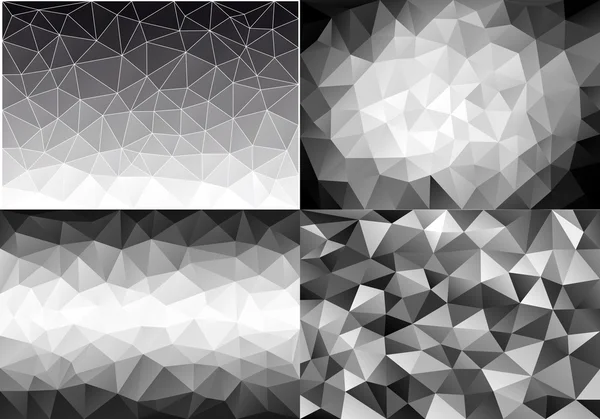 Black and white low poly backgrounds, vector set — Stock Vector