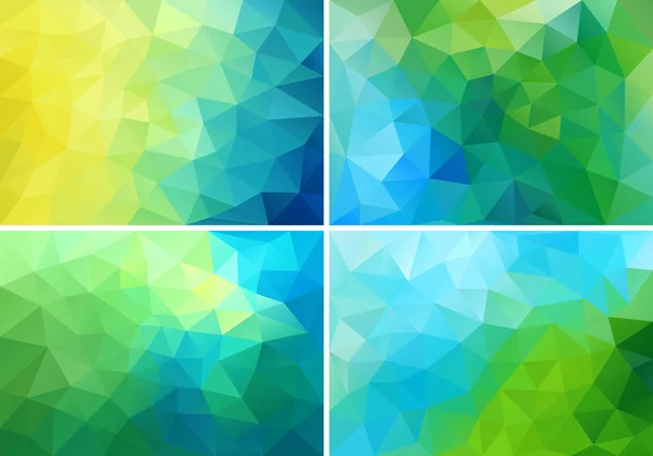 Blue and green low poly backgrounds, vector set — Stock Vector