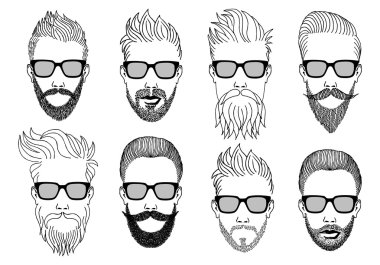 hipster yüzler sakallı, vektör set