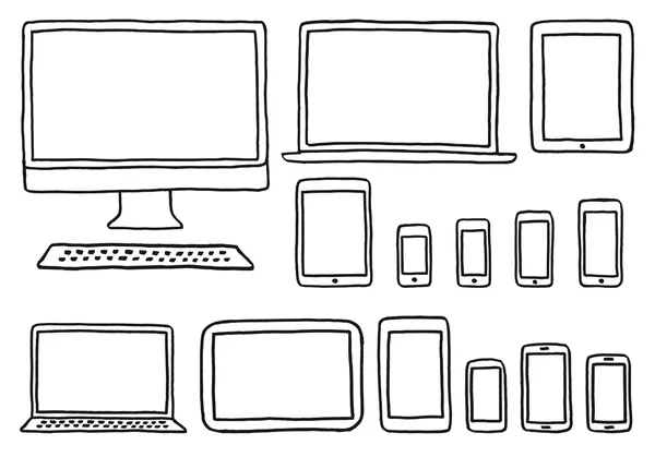 Hand-drawn devices, vector set — Stock Vector