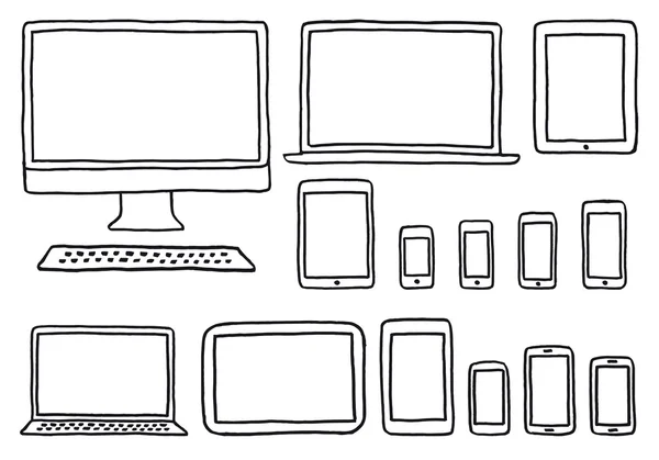 Dispositivos dibujados a mano, conjunto de vectores — Archivo Imágenes Vectoriales