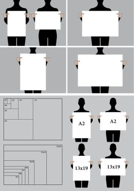 people holding blank poster templates, vector set