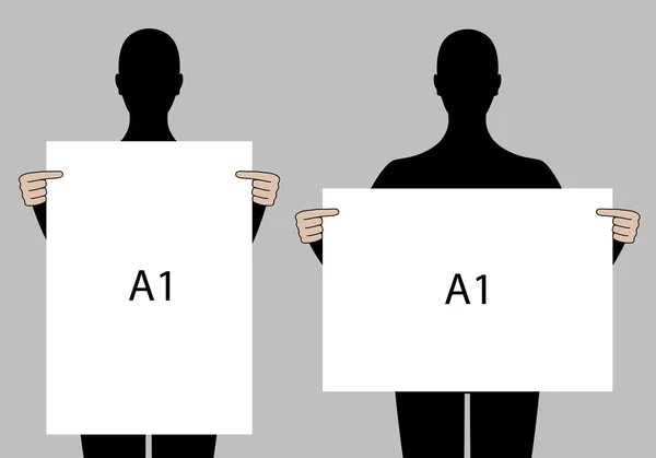 Personas sosteniendo carteles en blanco, conjunto de vectores — Vector de stock